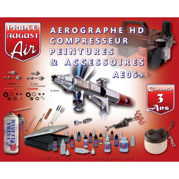 Prince August  AE05+ - Air Ultimate Aérographe HD Compresseur Peintures  Accessoires + UC01