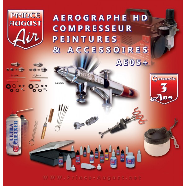 Prince August  AE05+ - Air Ultimate Aérographe HD Compresseur Peintures  Accessoires + UC01