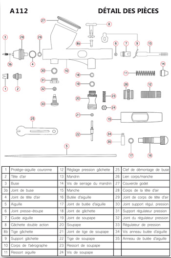 Le détail des pièces de l'A112 l'aérographe HD Prince-August